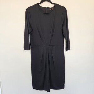 J. McLaughlin Black Rouched Gathered Sheath Dress 3/4 Sleeves Mini Length Size L